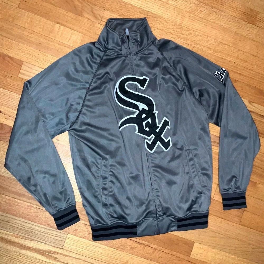 VNTG Chicago White Sox Majestic Track Jacket Mens MT Gray Full Zip MLB Baseball
